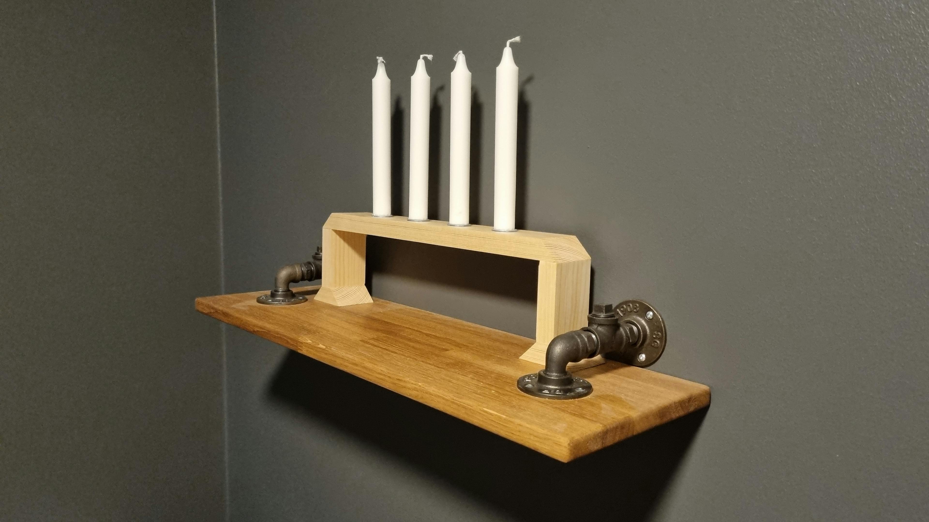 Candlestick on the shelf at an angle